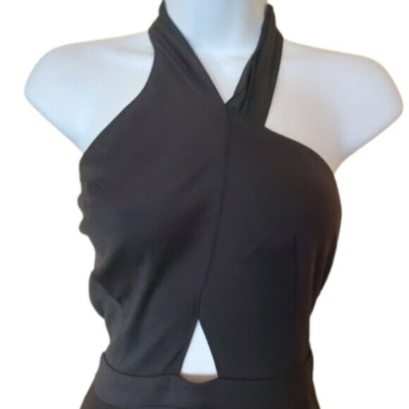 Black Fit and Flare Asymmetrical Halter Dress Size Small NEW NWT - Picture 3 of 8